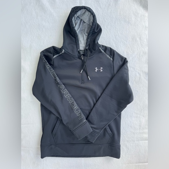 EUC Mens Under Armour Cold Gear Charcoal and Black Fleece Hoodie S - Picture 1 of 3